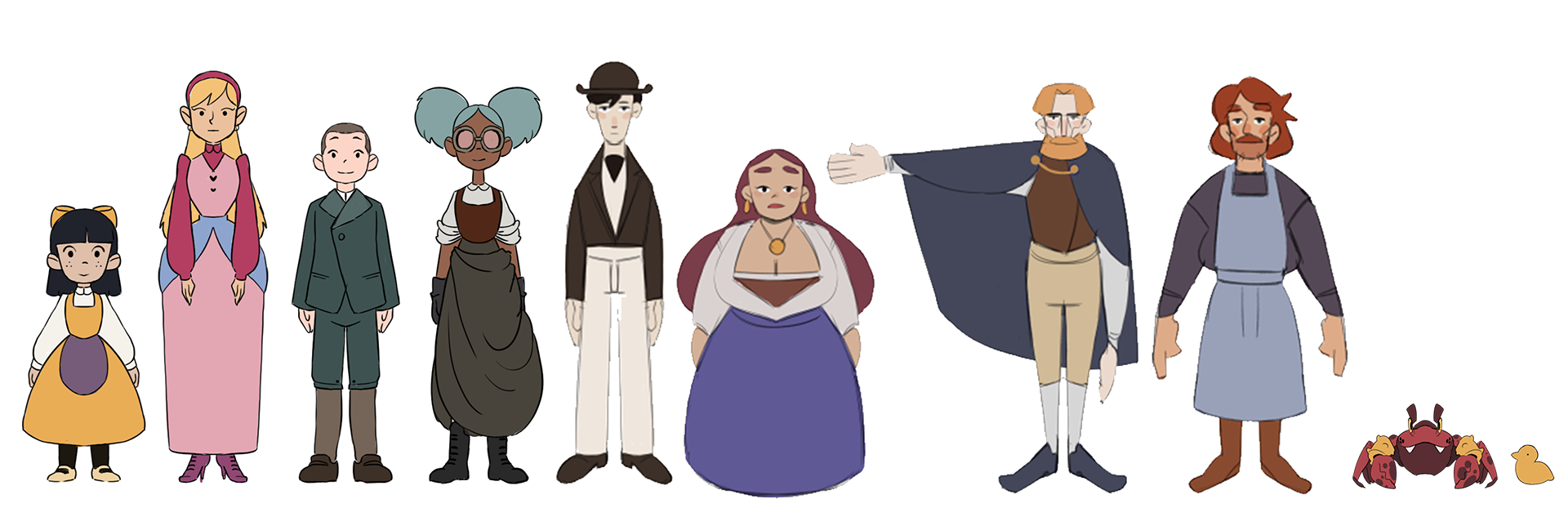 Lineup of the main characters from other film made by the class during the same year. In order from left to right: Quand les pruniers pleurent, Broken heart factory, Rouge brique, Orange, Butterfly, Tide of change, Cambradin, Six pieds sous mer, La chasse.
